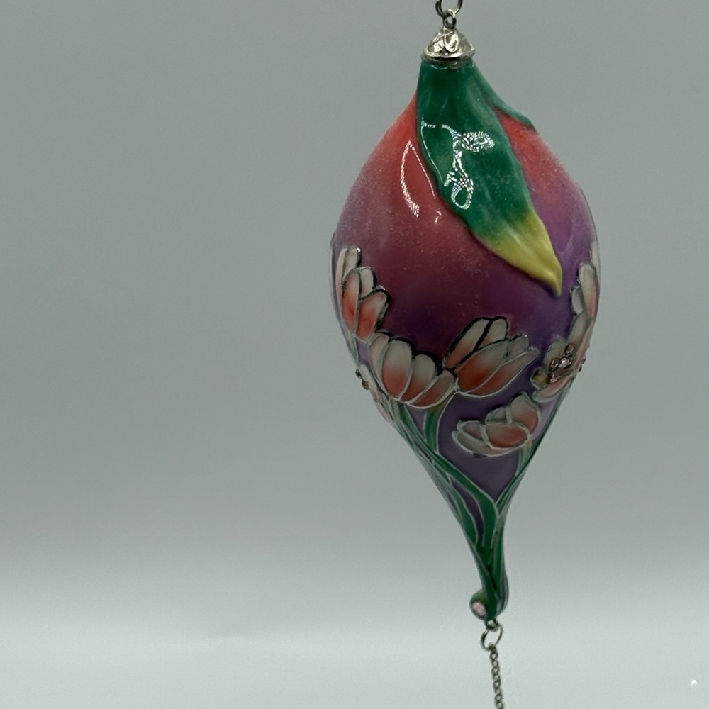 Ceramic Purple Pink Christmas Ornament Butterfly Blushing Tulips Victorian Style - Picture 4 of 15